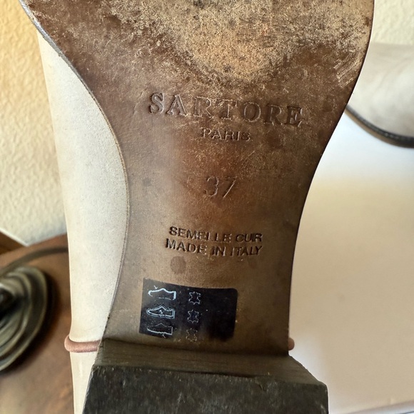 SARTORE Paris Western Cowboy Boots Womens EU 37 Cream Gray Leather Made in Italy - Picture 8 of 16